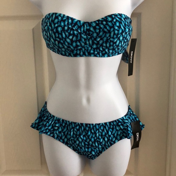 NWT DKNY Turquoise Cheetah Bandeau Bikini Sz XS - Picture 2 of 6
